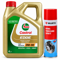 CASTROL EDGE MOTOR YAĞI 0W-30 4 Litre + Würth Balata Spreyi 500 ml
