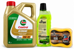 CASTROL EDGE MOTOR YAĞI 0W-30 4 Litre + Oto Şampuan 1000 ml + Yıkama Süngeri