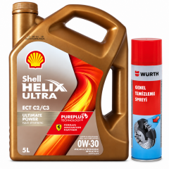 SHELL HELİX ULTRA ECT C2 C3 0W-30 MOTOR YAĞI 5 Litre + Würth Balata Spreyi 500 ml
