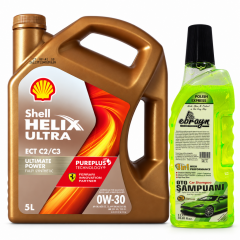 SHELL HELİX ULTRA ECT C2 C3 0W-30 MOTOR YAĞI 5 Litre + Oto Şampuan 1000 ml