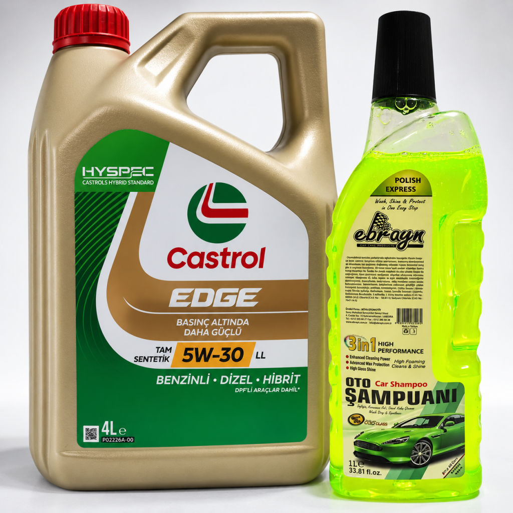 CASTROL EDGE MOTOR YAĞI 5W-30 4 Litre + Oto Şampuan 1000 ml