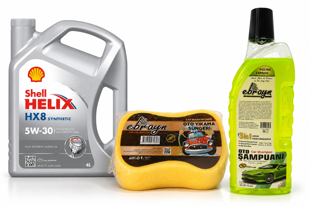 SHELL HELİX HX8 MOTOR YAĞI 5W-30 4 Litre + Oto Şampuan 1000 ml + Yıkama Süngeri
