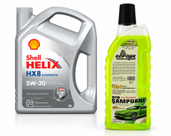 SHELL HELİX HX8 MOTOR YAĞI 5W-30 4 Litre + Oto Şampuan 1000 ml