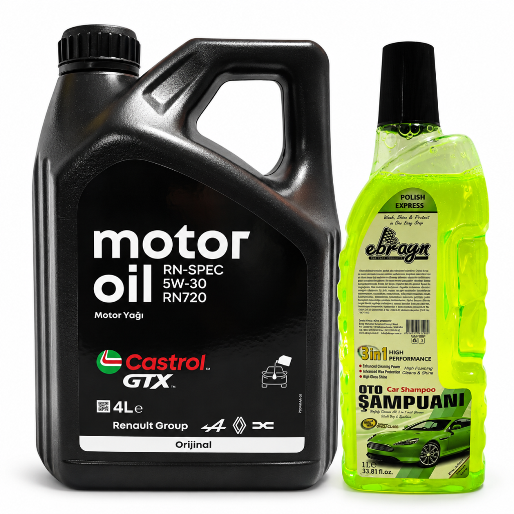 CASTROL MOTOR YAĞI GTX 5W-30 RN720 4 Litre + Oto Şampuan 1000 ml