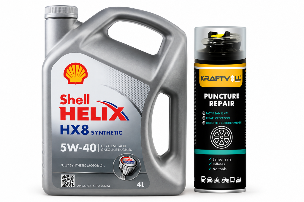 SHELL HELİX HX8 MOTOR YAĞI 5W-40 4 Litre + Lastik Tamir Kiti 400 ml