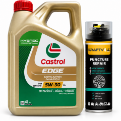 CASTROL EDGE MOTOR YAĞI 5W-30 4 Litre + Lastik Tamir Kiti 400 ml