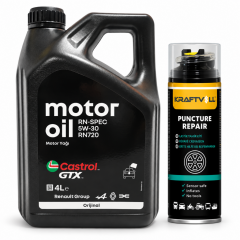 CASTROL MOTOR YAĞI GTX 5W-30 RN720 4 Litre + Lastik Tamir Kiti 400 ml