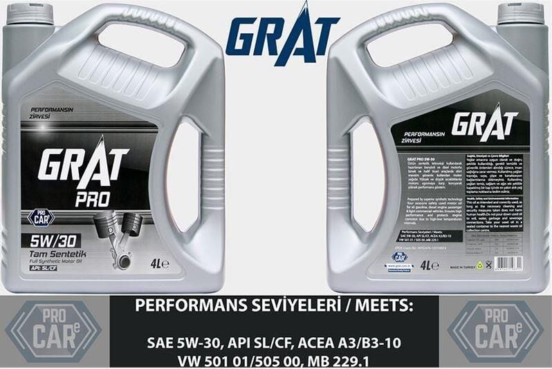 GRAT MOTOR YAĞI 5W-30 TAM SENTETİK API SL/CF 4LT ÜRETİM TARİHİ : 06/07/2021