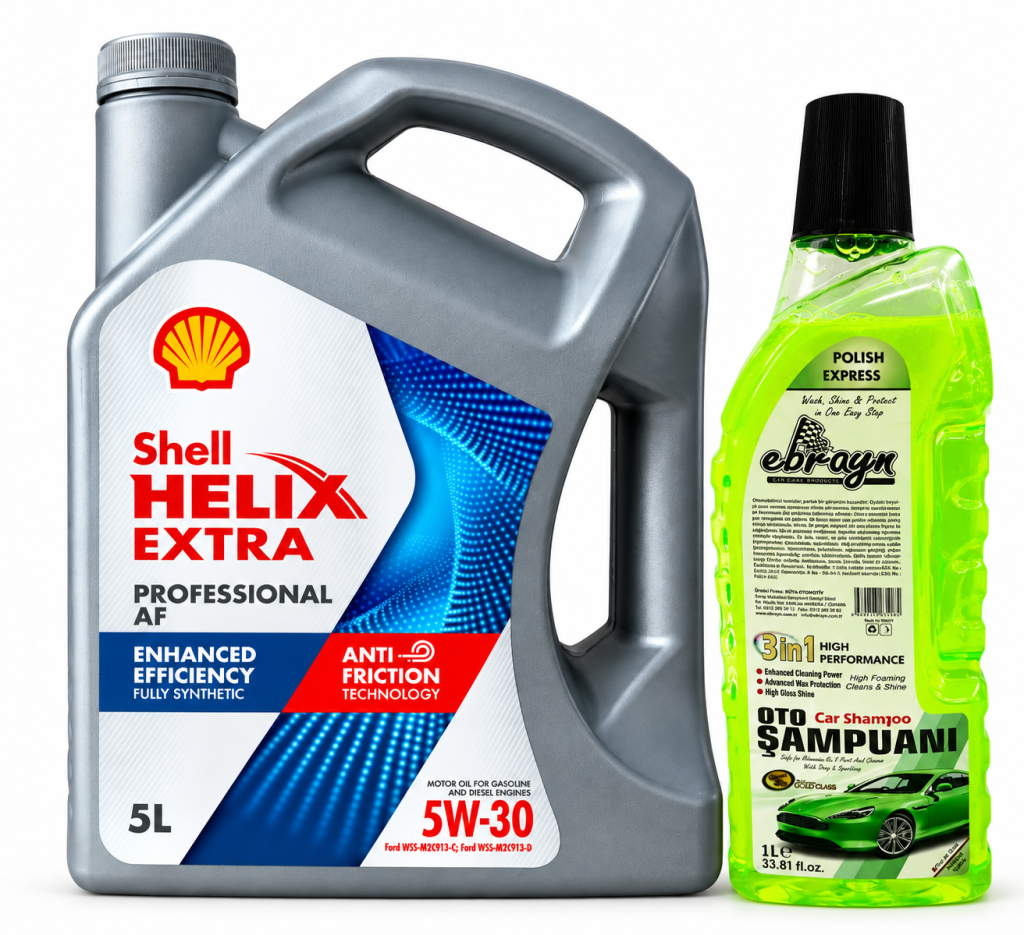 SHELL HELIX EXTRA PRO AF 5W-30 5 Litre + Oto Şampuan 1000 ml