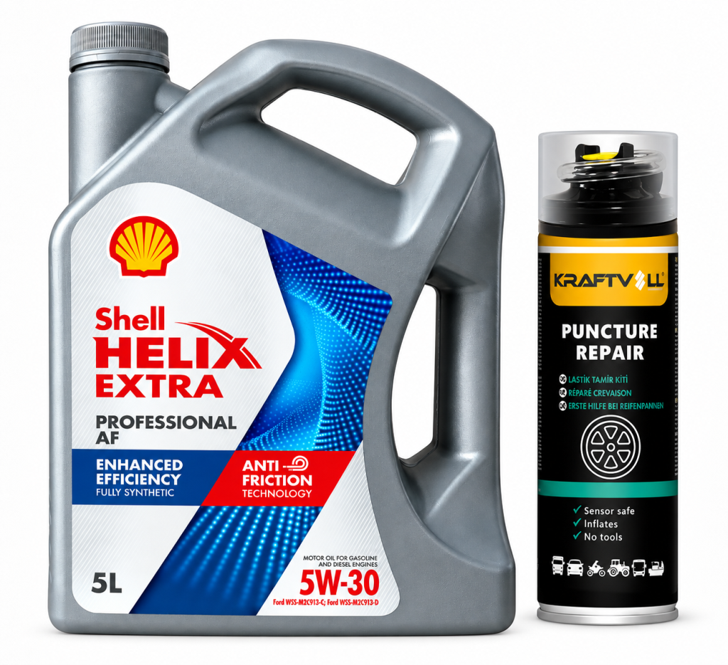 SHELL HELIX EXTRA PRO AF 5W-30 5 Litre + Lastik Tamir Kiti 400 ml