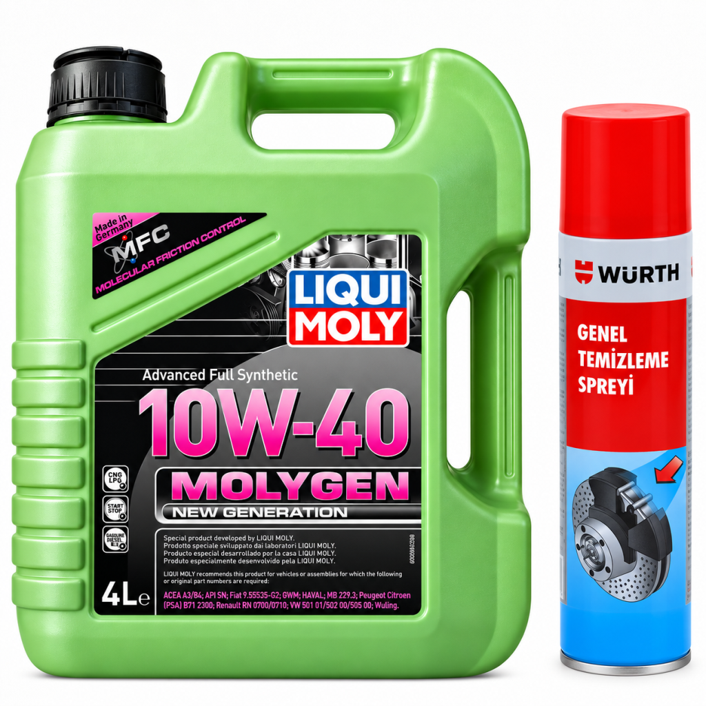 Liqui Moly Molygen New Generation 10W-40 Motor Yağı 4 Litre + Würth Balata Spreyi 500 ml