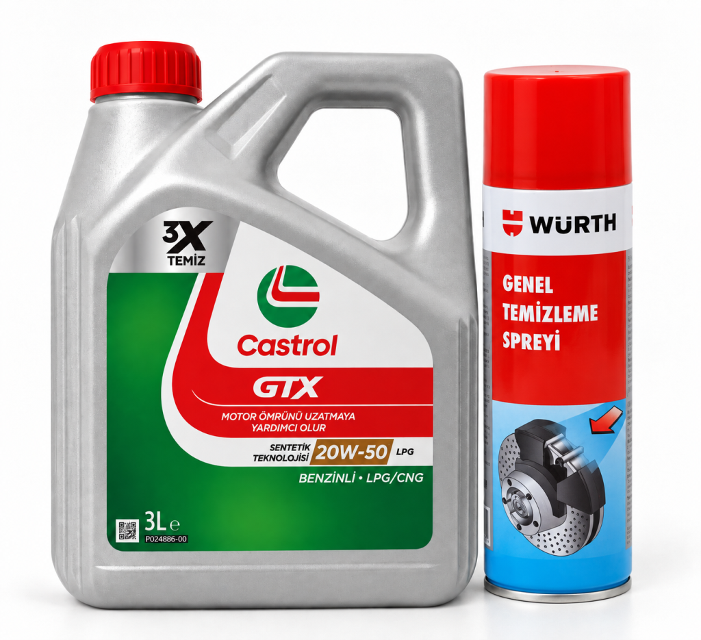 CASTROL GTX MOTOR YAĞI 20W-50 LPG 3 Litre + Würth Balata Spreyi 500 ml