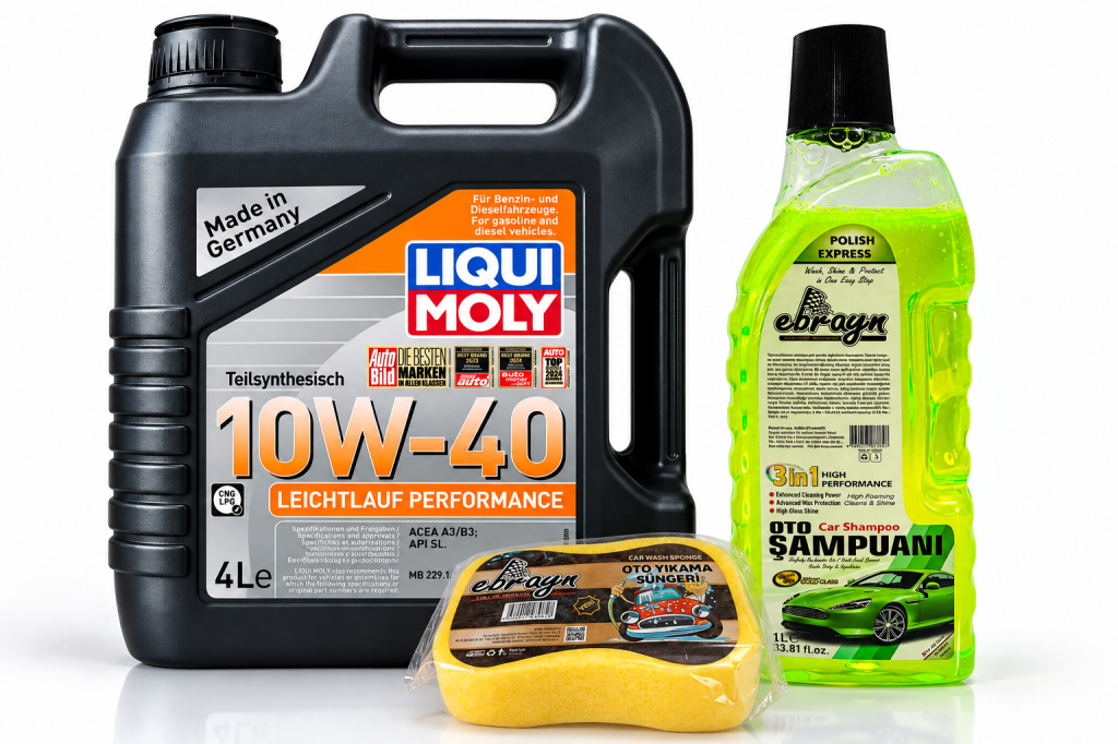 Liqui Moly Leichtlauf Performance 10W-40 Motor Yağı 4 Litre + Oto Şampuan 1000 ml + Yıkama Süngeri