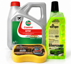 CASTROL GTX MOTOR YAĞI 20W-50 LPG 3 Litre + Oto Şampuan 1000 ml + Yıkama Süngeri