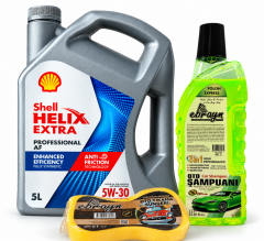 SHELL HELIX EXTRA PRO AF 5W-30 5 Litre + Oto Şampuan 1000 ml + Yıkama Süngeri