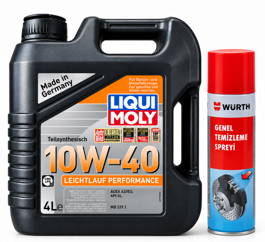 Liqui Moly Leichtlauf Performance 10W-40 Motor Yağı 4 Litre + Würth Balata Spreyi 500 ml