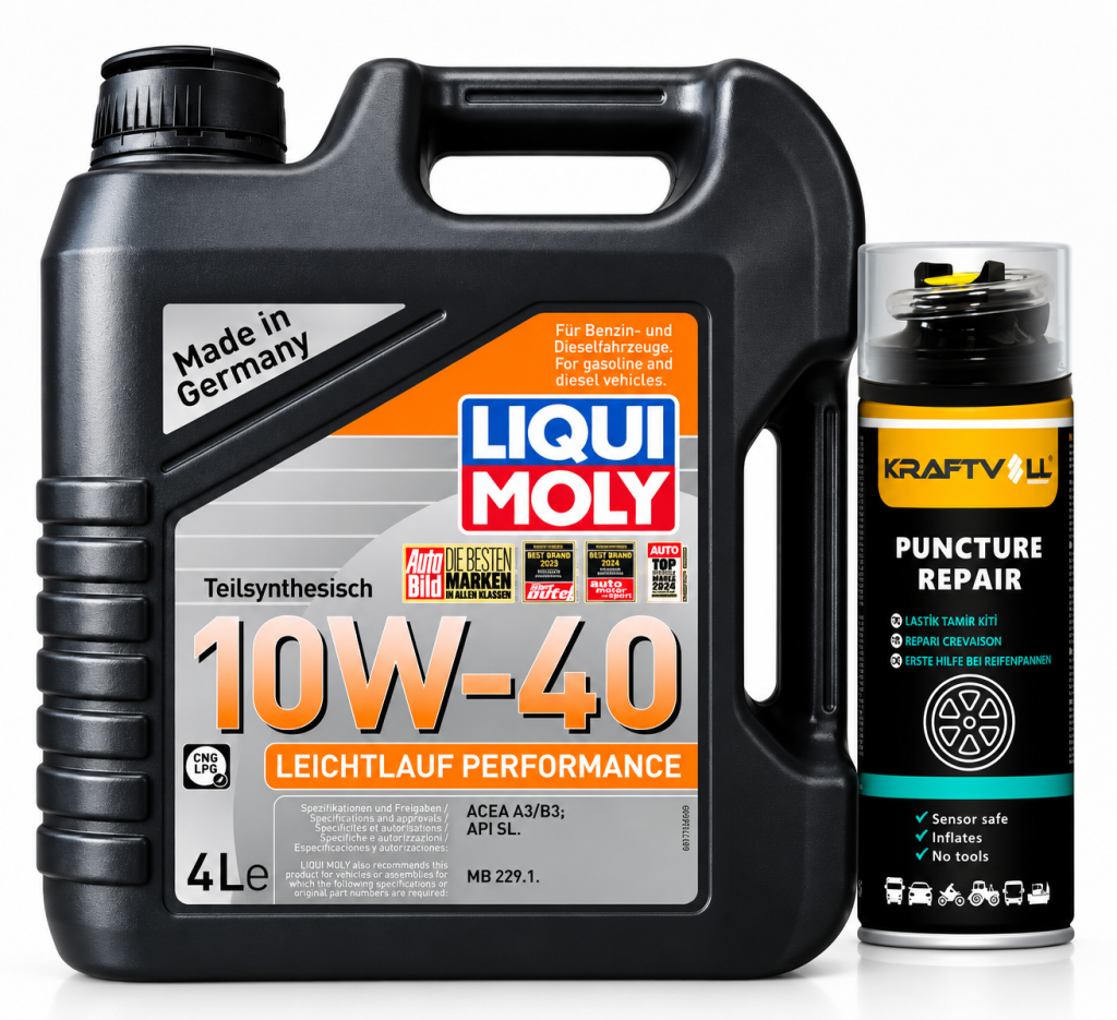 Liqui Moly Leichtlauf Performance 10W-40 Motor Yağı 4 Litre + Lastik Tamir Kiti 400 ml