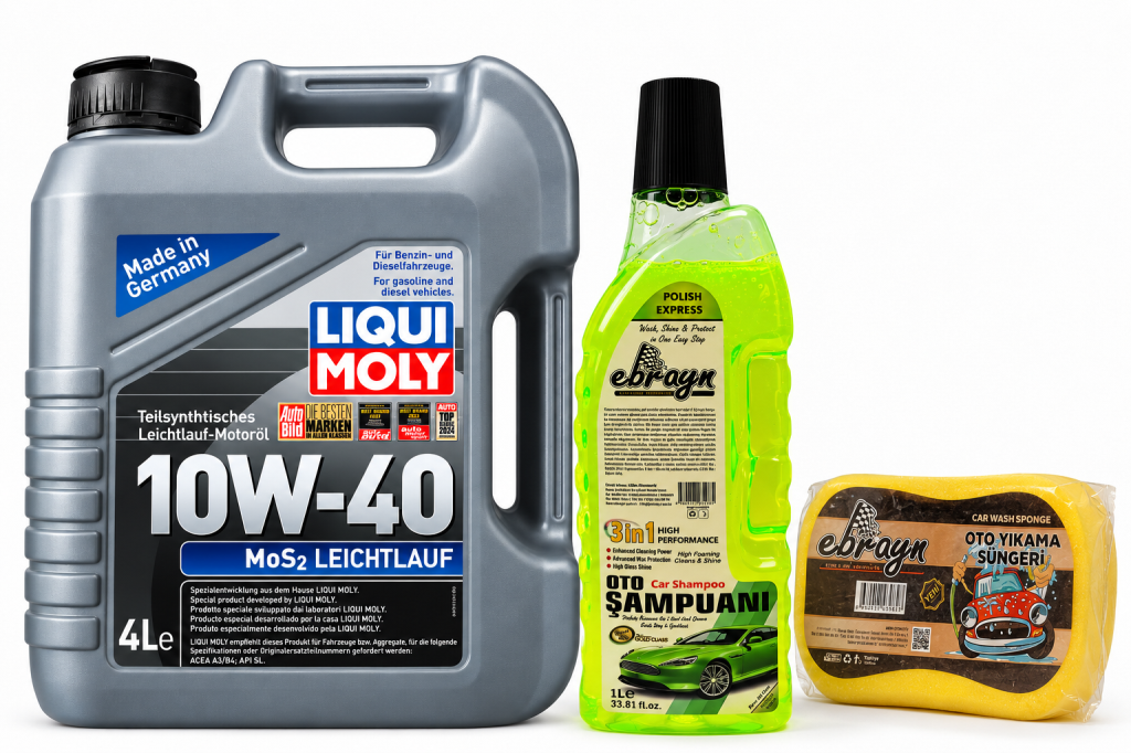Liqui Moly Mos2 Leichtlauf 10W-40 Motor Yağı 4 Litre + Oto Şampuan 1000 ml + Yıkama Süngeri