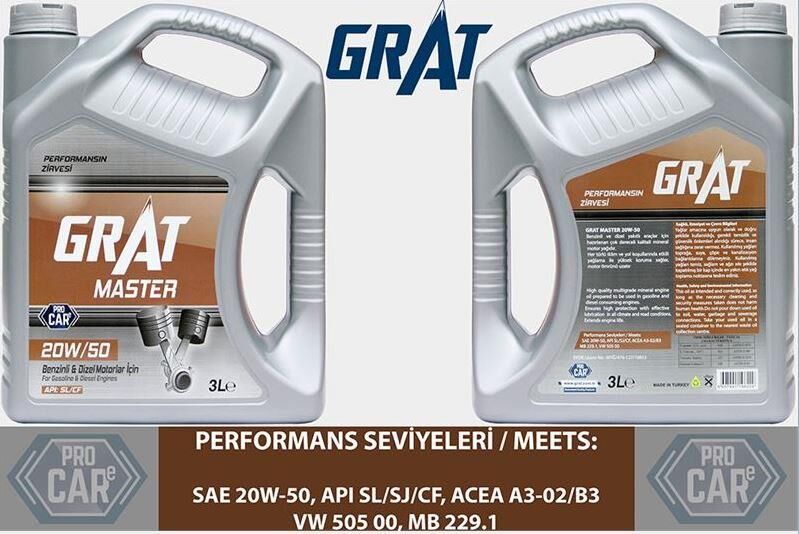 GRAT MOTOR YAĞI 20W-50 API SL/CF 3 LT
