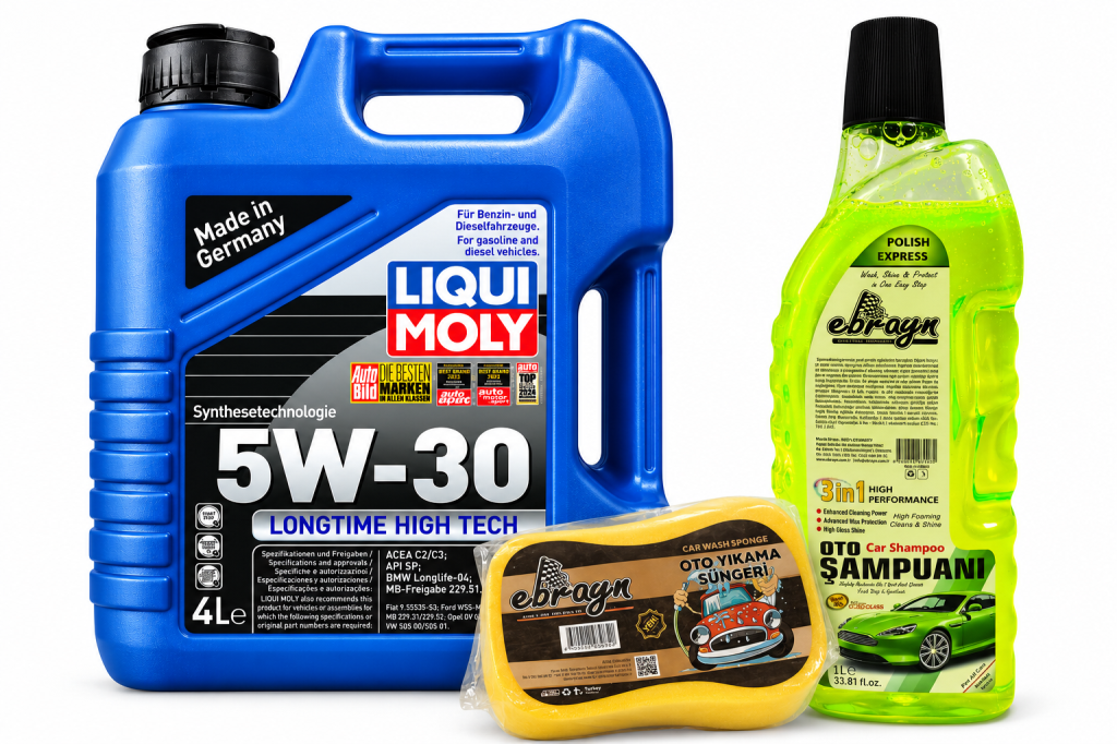 Liqui Moly Longtime High Tech 5W-30 Motor Yağı 4 Litre + Oto Şampuan 1000 ml + Yıkama Süngeri