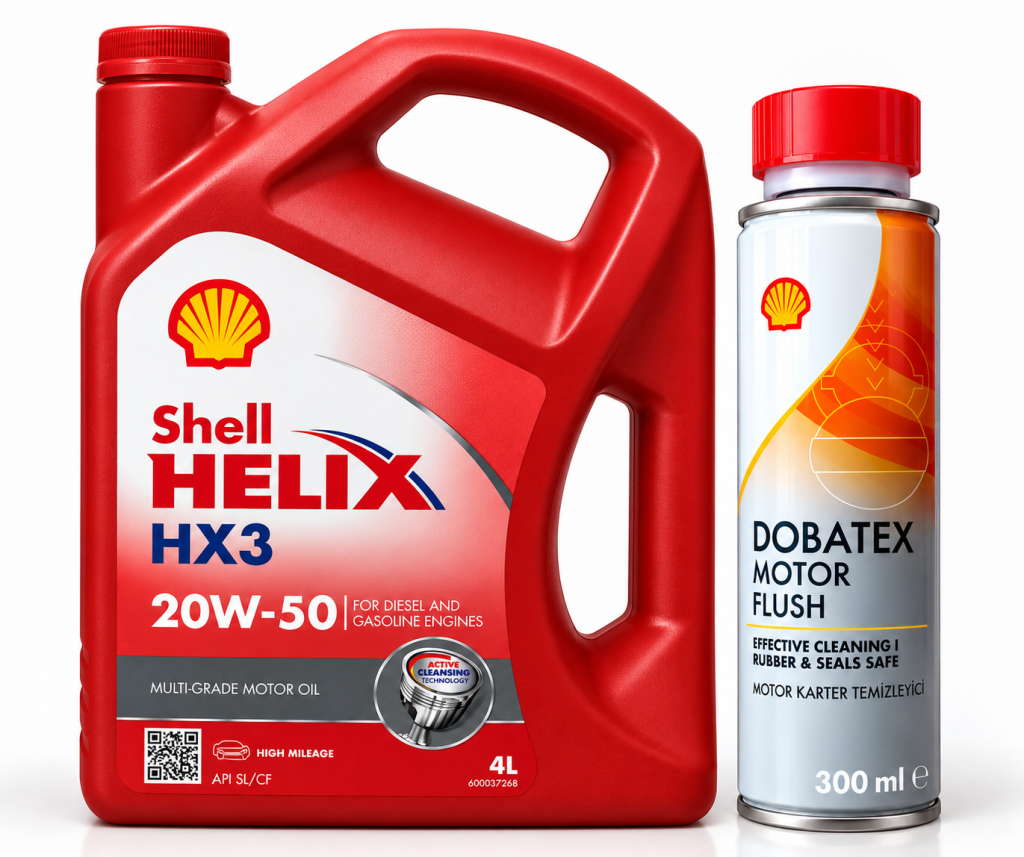 SHELL HELİX HX3 20W-50 MOTOR YAĞI 4 Litre + Shell Motor ve Karter İçi Temizleyici 300 ml