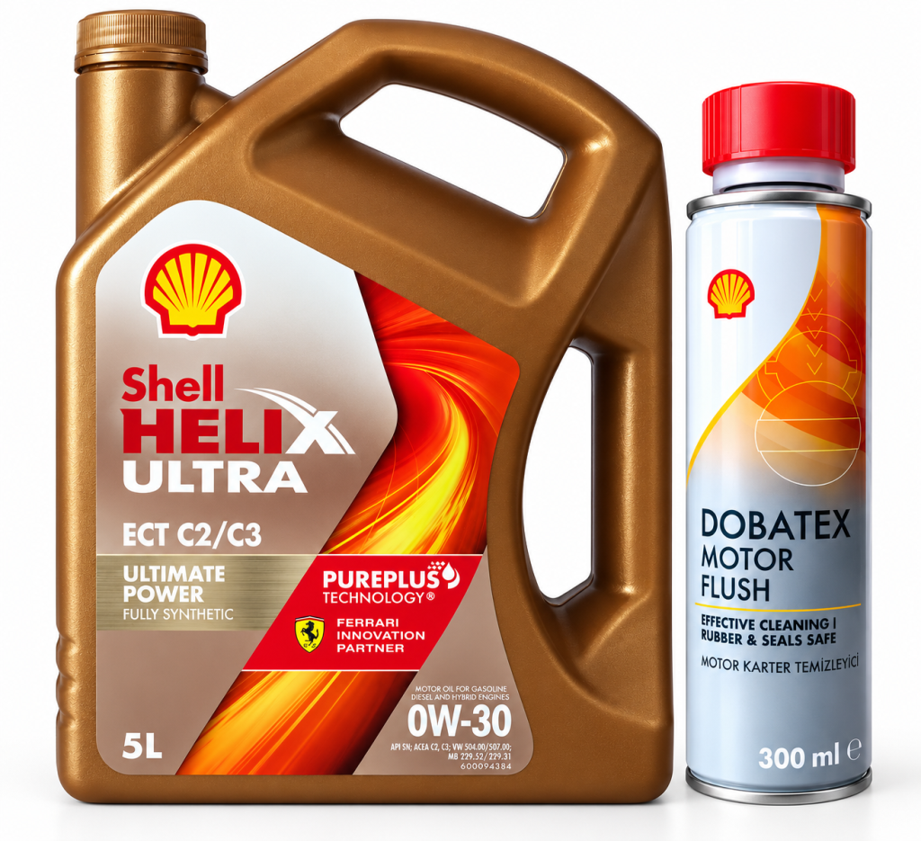 SHELL HELİX ULTRA ECT C2 C3 0W-30 MOTOR YAĞI 5 Litre + Shell Motor ve Karter İçi Temizleyici 300 ml