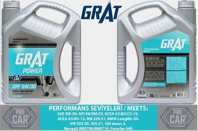 GRAT MOTOR YAĞI 5W-30 PARTİKÜLLÜ C3 5LT ÜRETİM TARİHİ : 2023