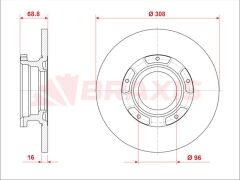Braxis ARKA FREN DISK AYNASI TRANSIT CUSTOM V362-V363 O.CEKER 12> CAP: (308 X 16)