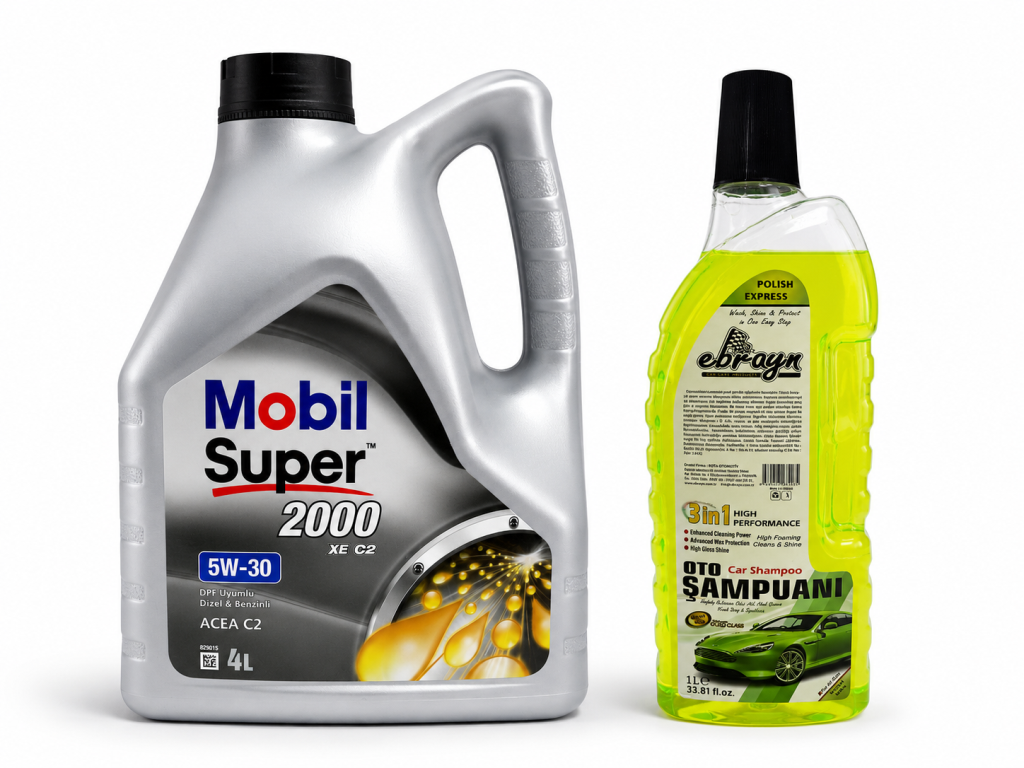 MOBİL SÜPER 2000 XE ACEA C2 5W-30 DPF MOTOR YAĞI 4 Litre + Oto Şampuan 1000 ml