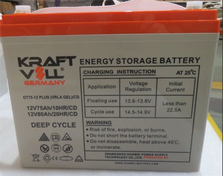 Kraftvoll AKU 12V  75 AH (10HR), 80 AH (20 HR) PLUS VRLA AGM OT75 (260X168X212X219 )