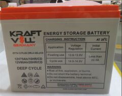 Kraftvoll AKU 12V  75 AH (10HR), 80 AH (20 HR) PLUS VRLA AGM OT75 (260X168X212X219 )