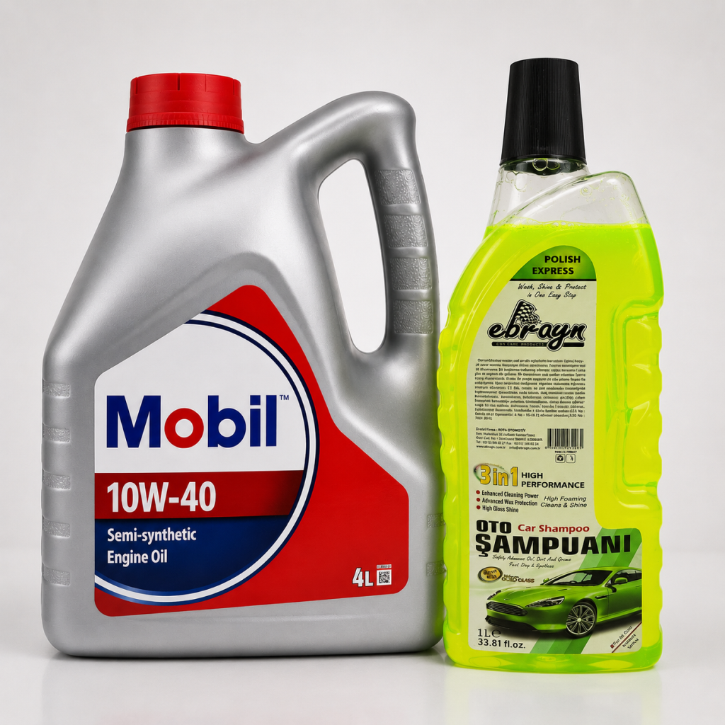 MOBİL MOTOR YAĞI 10W-40 4 Litre + Oto Şampuan 1000 ml