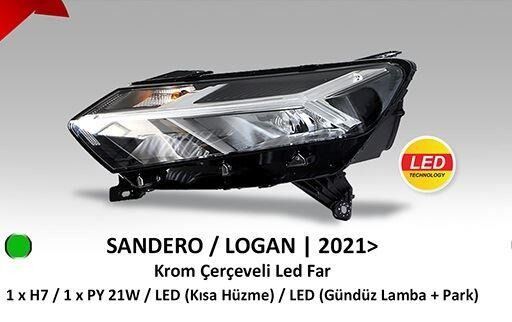 Ayfar KOMPLE LED FAR SOL MOTORLU SANDERO LOGAN JOGGER  FAR KROM CERCEVELI 21>