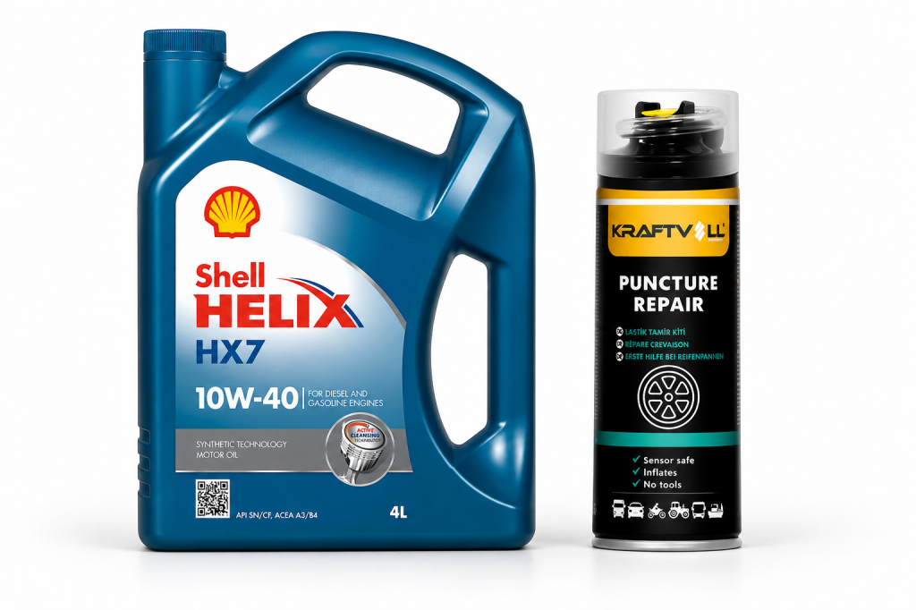 SHELL HELİX HX7 MOTOR YAĞI 10W-40 4 Litre + Lastik Tamir Kiti 400 ml