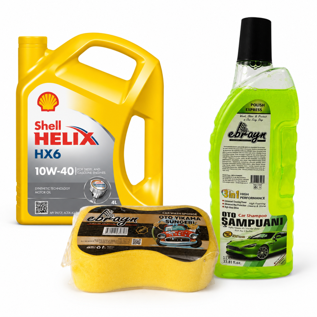 SHELL HELİX HX6 MOTOR YAĞI 10W-40 4 Litre + Oto Şampuan 1000 ml + Yıkama Süngeri