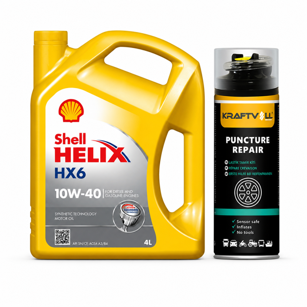 SHELL HELİX HX6 MOTOR YAĞI 10W-40 4 Litre + Lastik Tamir Kiti 400 ml