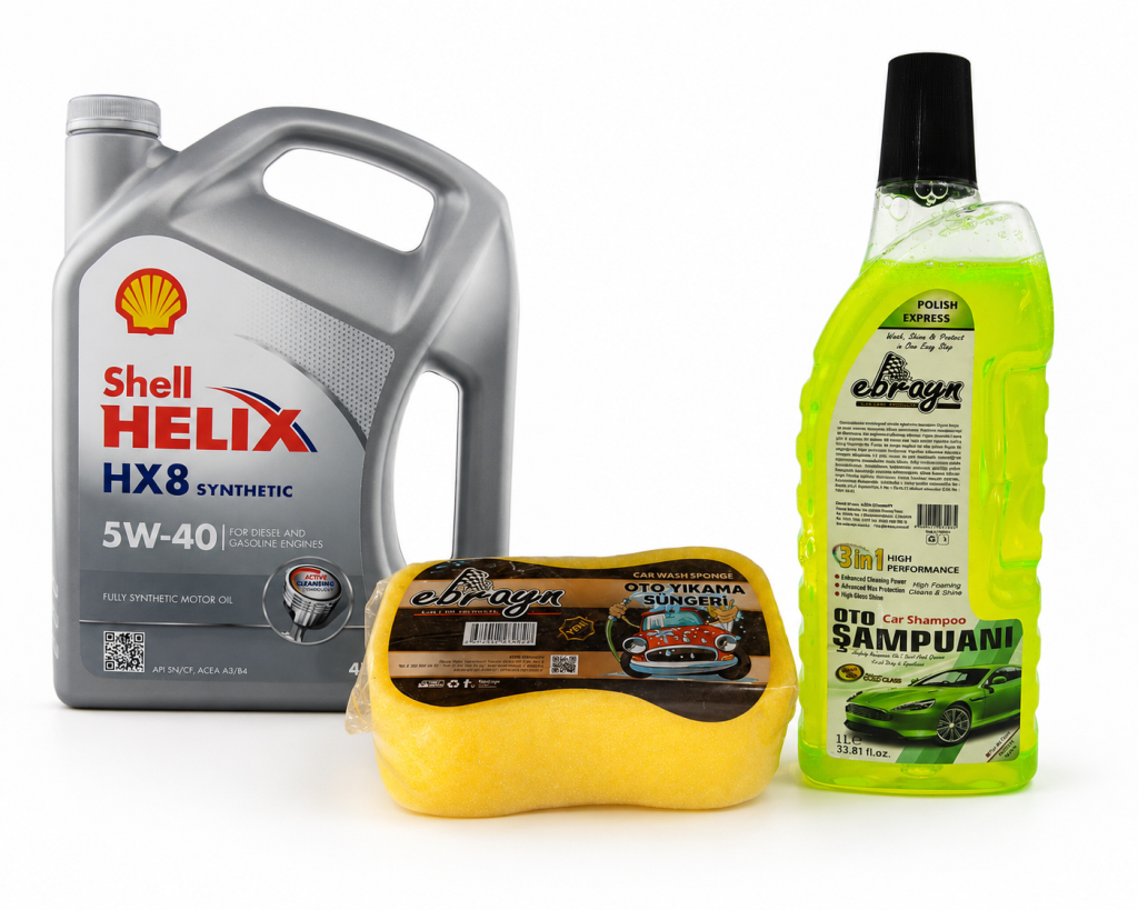 SHELL HELİX HX8 MOTOR YAĞI 5W-40 4 Litre + Oto Şampuan 1000 ml + Yıkama Süngeri