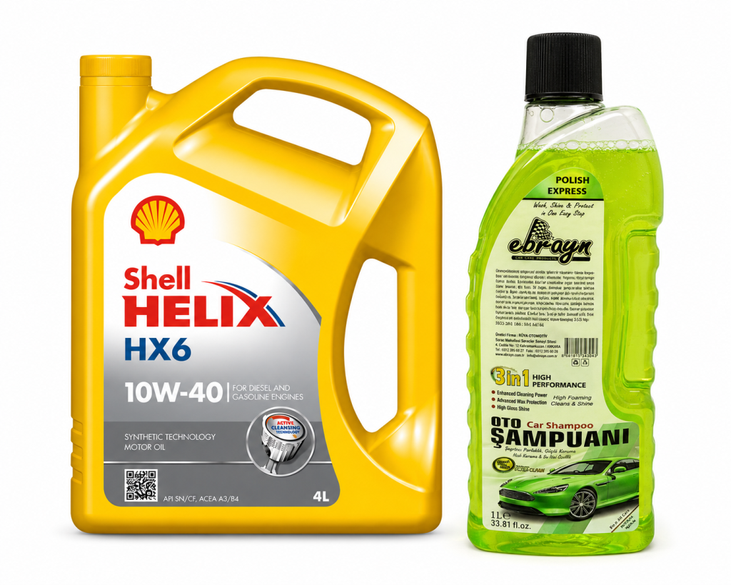 SHELL HELİX HX6 MOTOR YAĞI 10W-40 4 Litre + Oto Şampuan 1000 ml