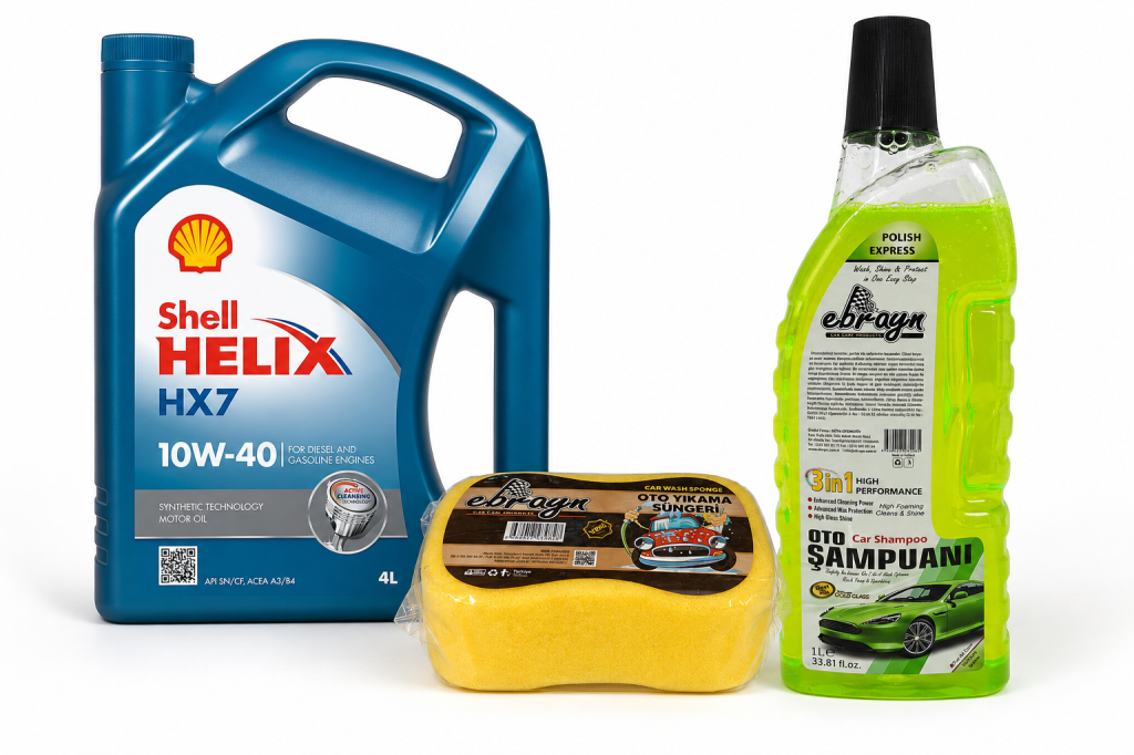 SHELL HELİX HX7 MOTOR YAĞI 10W-40 4 Litre + Oto Şampuan 1000 ml + Yıkama Süngeri