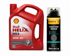 SHELL HELİX HX3 20W-50 MOTOR YAĞI 4 Litre + Lastik Tamir Kiti 400 ml