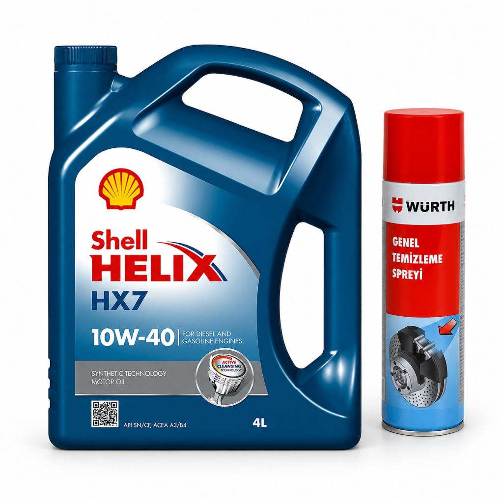 SHELL HELİX HX7 MOTOR YAĞI 10W-40 4 Litre + Würth Balata Spreyi 500 ml