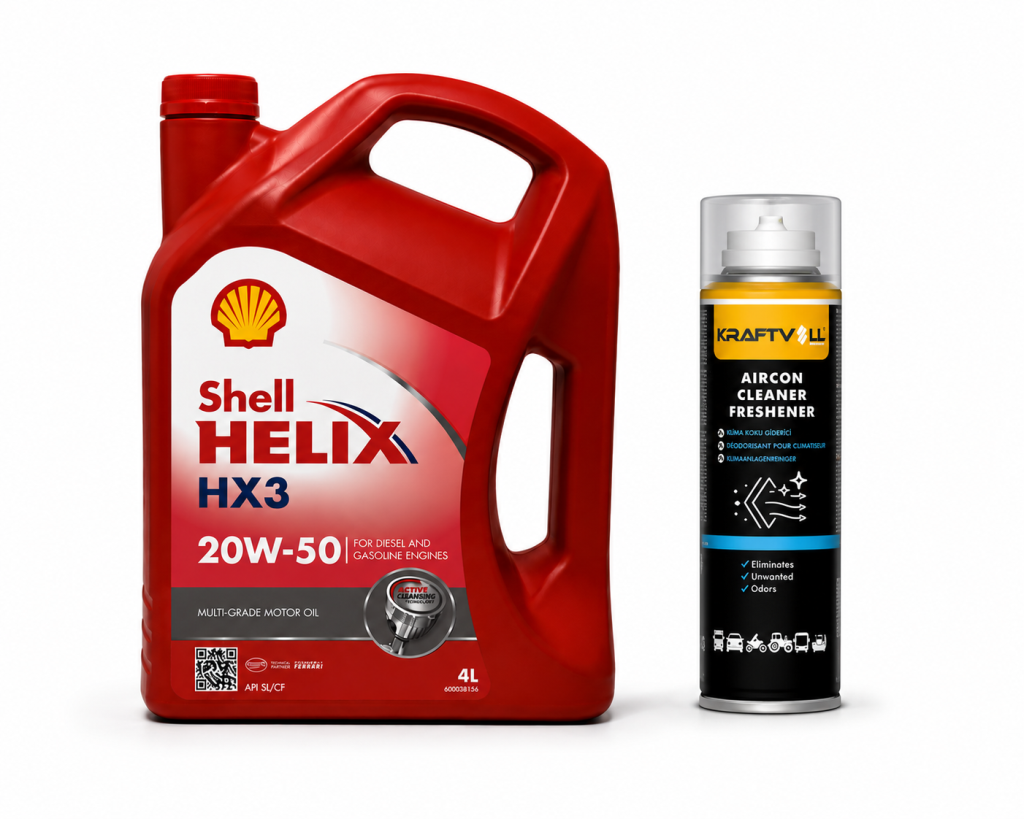 SHELL HELİX HX3 20W-50 MOTOR YAĞI 4 Litre + Klima Bombası 200 ml