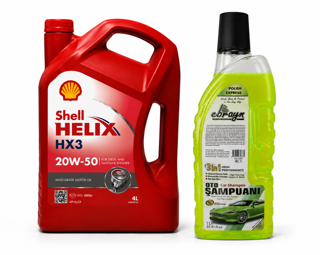 SHELL HELİX HX3 20W-50 MOTOR YAĞI 4 Litre + Oto Şampuan 1000 ml