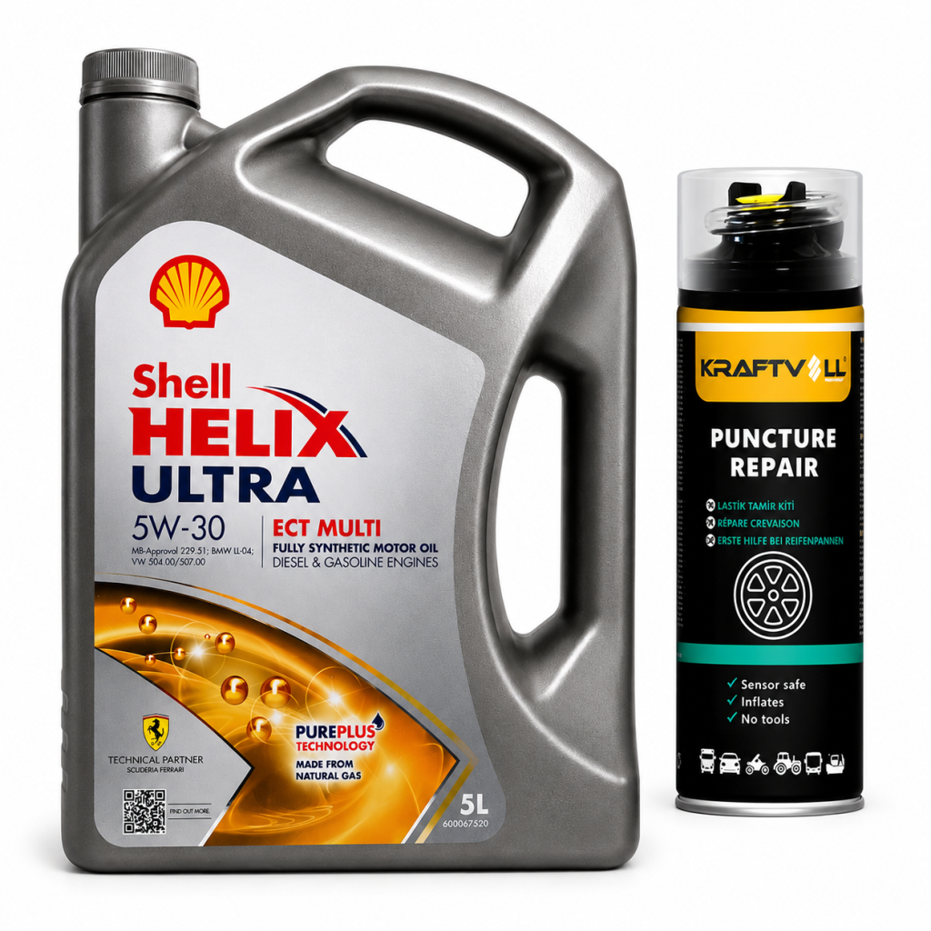 SHELL HELİX ULTRA 5W-30 ECT MULTİ 5 Litre + Lastik Tamir Kiti 400 ml