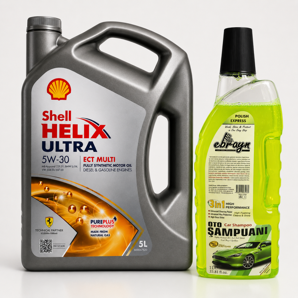 SHELL HELİX ULTRA 5W-30 ECT MULTİ 5 Litre + Oto Şampuan 1000 ml