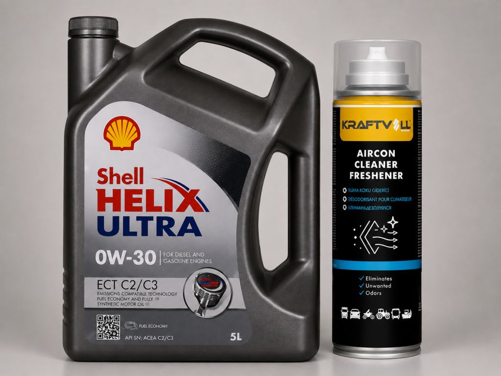 SHELL HELİX ULTRA ECT C2 C3 0W-30 MOTOR YAĞI 5 Litre + Klima Bombası 200 ml