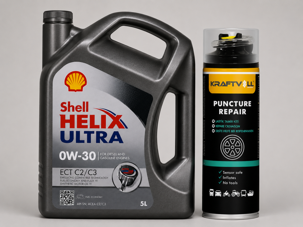 SHELL HELİX ULTRA ECT C2 C3 0W-30 MOTOR YAĞI 5 Litre + Lastik Tamir Kiti 400 ml