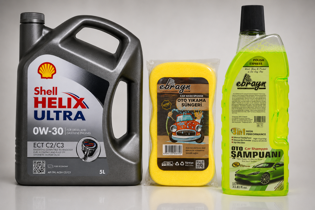 SHELL HELİX ULTRA ECT C2 C3 0W-30 MOTOR YAĞI 5 Litre + Oto Şampuan 1000 ml + Yıkama Süngeri