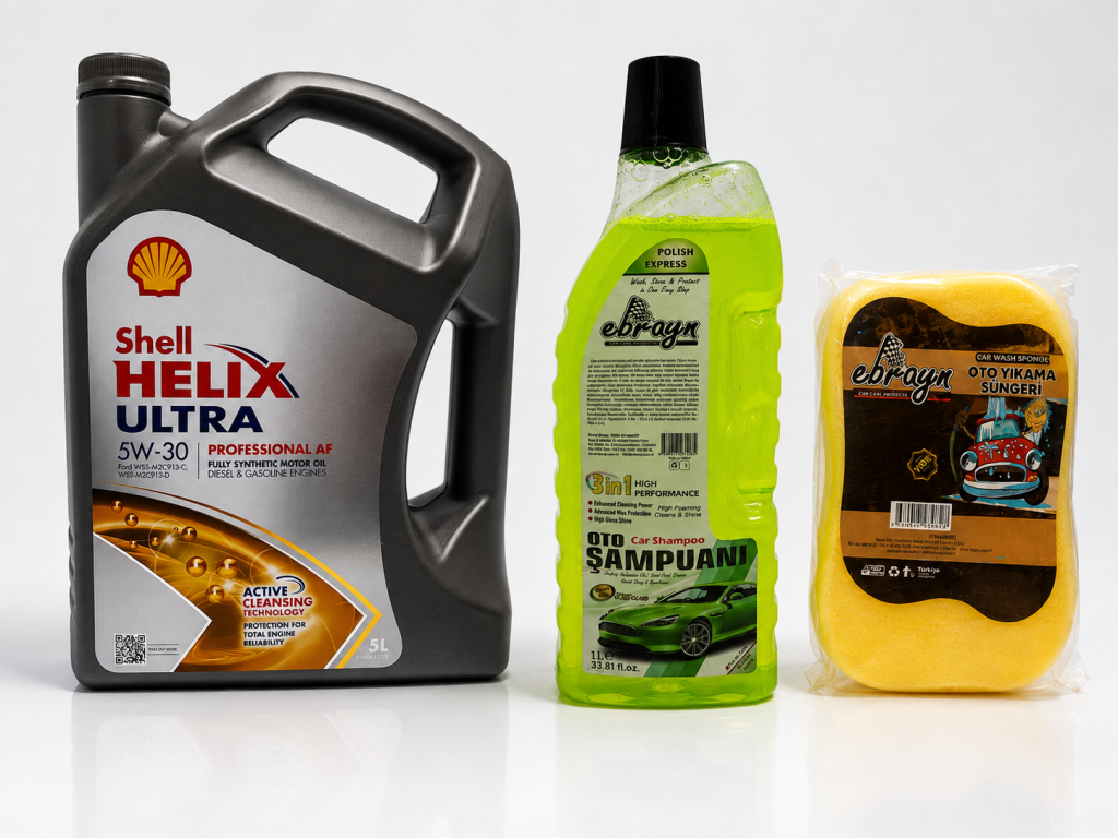 SHELL HELİX ULTRA PRO AF 5W-30 5 Litre + Oto Şampuan 1000 ml + Yıkama Süngeri