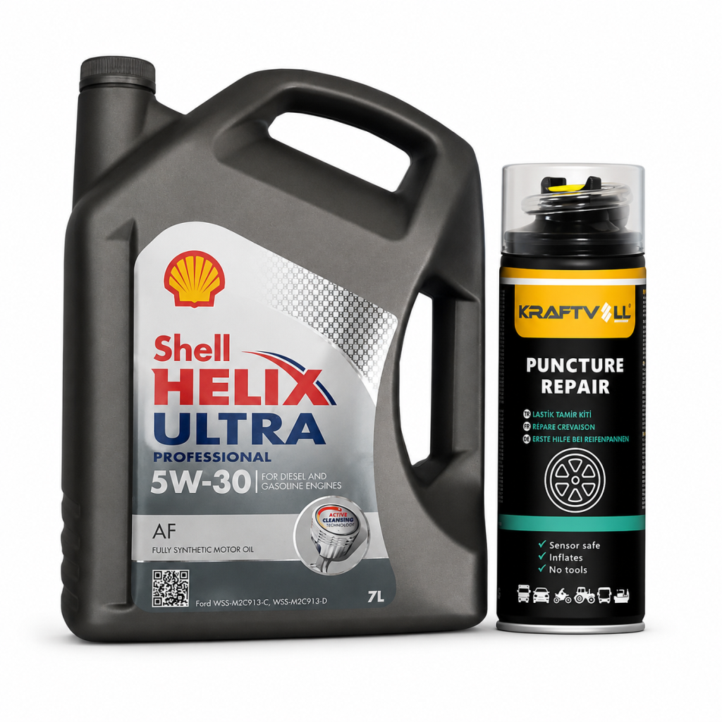 SHELL HELİX ULTRA PRO AF 5W-30 7 Litre + Lastik Tamir Kiti 400 ml